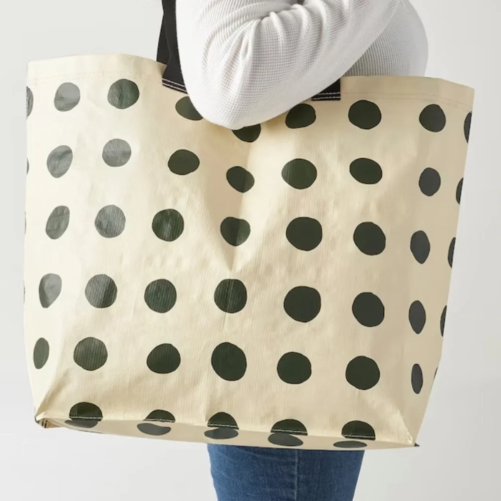 Ikea SÄCKKÄRRA Shopping Bag Tote Limited Edition Stripe Polka Dot Green Beige